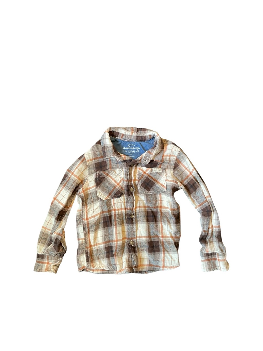 Childrens Plaid Button-Up Shirt - Brown & Cream